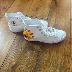 Converse White High-Tops with Sunflower Art